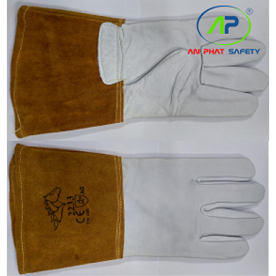 Găng tay hàn Tig, Mig da Cừu + da bò Vàng 2233 dài 34 Cm